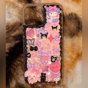 Cute Pink Purple & Black Handmade Decorated iPhone 13 Pro Max Case